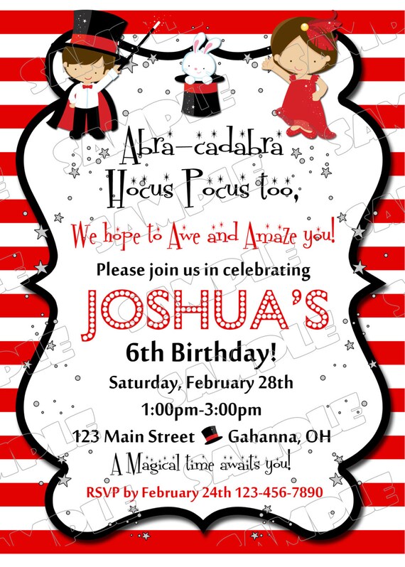 Magic party invite magic birthday magician party invitation printable invitations UPrint customized card by greenmelonstudios Il_570xn