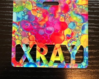 RN badge buddy, Rainbow abstract bubble swirl Custom badge buddy, Marker Parker, Medical field, teachers, Xray badge buddy, most titles