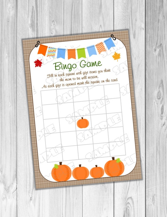Pumpkin fall Baby shower games Bingo baby game Printable INSTANT DOWNLOAD UPrint by greenmelonstudios pumpkin baby shower Il_570xn