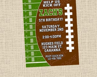 Football birthday boy or girl birthday printable invitation any colors UPrint customized card by greenmelonstudios