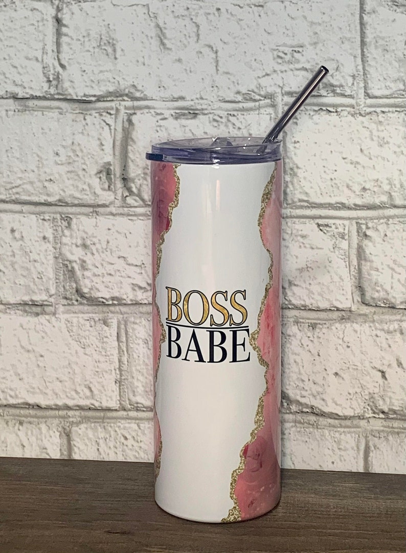 Sublimation Tumbler Boss BabeTumbler Epoxy Free Tumbler 20 oz Stainless Steel Tumbler Pink Geode Tumbler 20 oz Skinny Tumbler