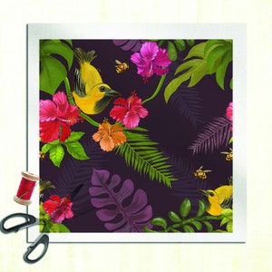 Birds bees leaves  - Cushion Panel Upholstery Cotton Or Velvet Fabric Craft Panel, Sewing Quilting