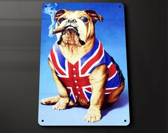 Union Jack Bull Dog English - Metal Sign Metal Plaque Wall Art decor Signage