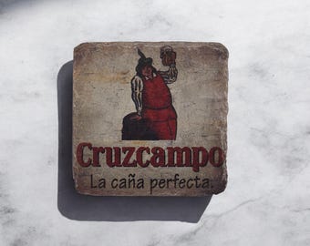Cruzcampo Beer Alcohol Drink Bar Pub  Inspirational Female - Printed Slate Coaster Tableware Gift Drink Rustic Square
