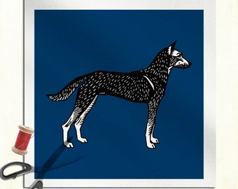 Dog / Wolf Pattern   - Cushion Panel Upholstery Cotton Fabric Craft Panel, Sewing Quilting