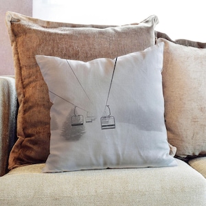 Ski Lift Photography - Decorative PIllow Throw Cushion Fabric , Case Cover or with Filling