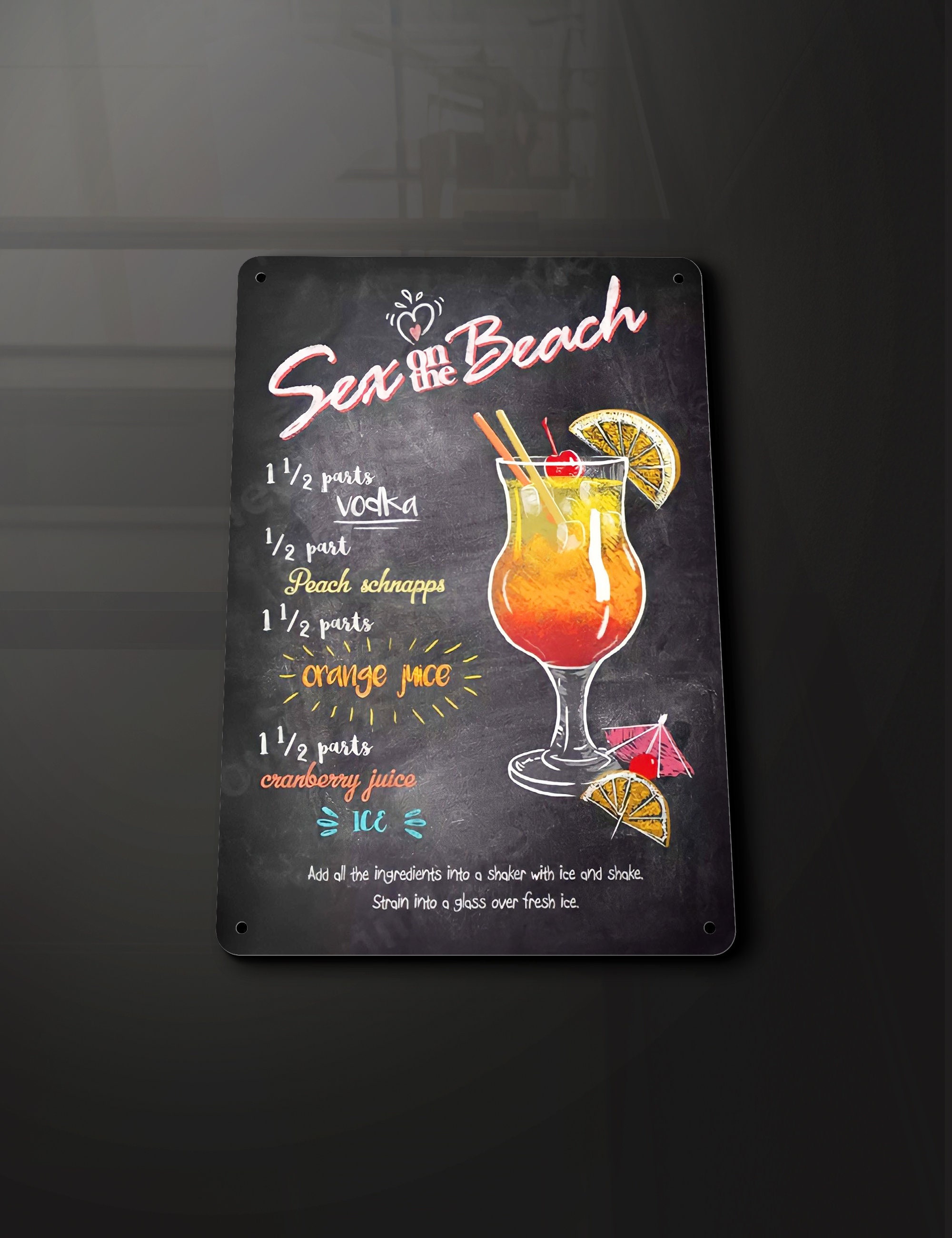 Sex on the Beach Cocktail Recipe Bar Pub - Metal Sign Metal Plaque