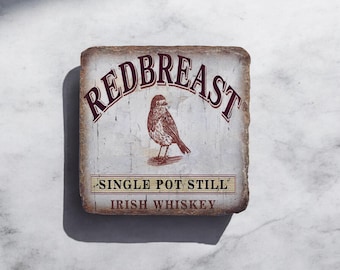 Red Breast Robin Irish Whiskey Alcohol Drink Bar Pub  Inspirational Female - Printed Slate Coaster Tableware Gift Drink Rustic Square