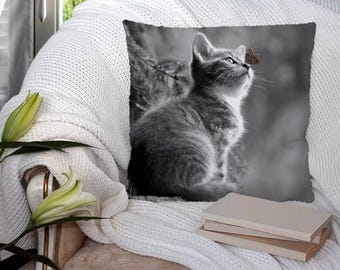 Kitten and Butterfly - Photography Super Soft Decorative Pillow Throw Cushion, Case Cover or with Filling Luxury velvet