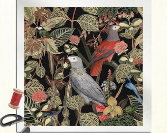 The Yard - Tessuto impermeabile con astratta per uccelli, stile boho, per tappezzeria e progetti fai da te, retro acquerello, fiori e foglie, tessuto da tappezzeria per esterni, 3 m