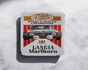 Lancia Marlboro Car Champion - Printed Slate Coaster Tableware Gift Drink Rustic Square