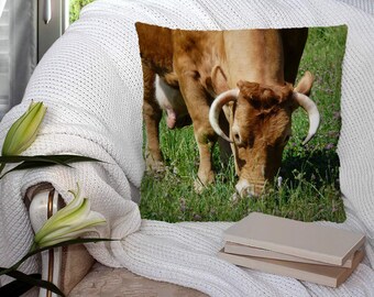 Cow in feild - Photography Super Soft Decorative Pillow Throw Cushion, Case Cover or with Filling Luxury velvet
