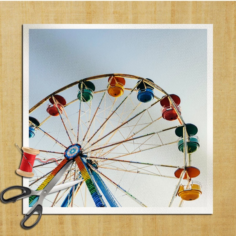 ferris wheel fun fair Photography Cushion Panel Upholstery Cotton Fabric Craft Panel, Sewing Quilting image 1