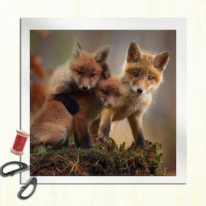 Fox Cubs - Cushion Panel Upholstery Cotton Fabric Craft Panel, Sewing Quilting