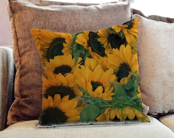 Sunflowers Photography - Decorative PIllow Throw Cushion Fabric , Case Cover or with Filling