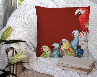 Parrots Birds Cockatoo - Bright Colourful Super Soft  Decorative Pillow Throw Cushion, Case Cover or with Filling Luxury velvet