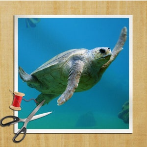 Tortoise Under Sea Life Nautical Photography - Cushion Panel Upholstery Cotton Fabric Craft Panel, Sewing Quilting