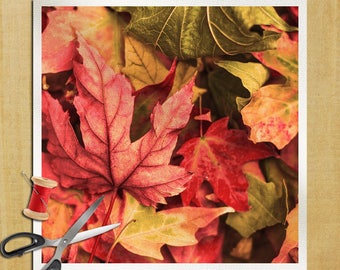 Autumn Leaves Photography - Cushion Panel Upholstery Cotton Fabric Craft Panel, Sewing Quilting