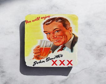 John Smiths Beer Pub Drink - Printed Slate Coaster Tableware Gift Drink Rustic Square