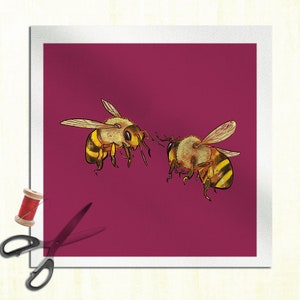 bees  - Cushion Panel Upholstery Cotton Or Velvet Fabric Craft Panel, Sewing Quilting