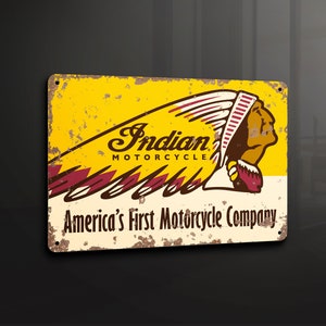 Indian Motorcycles Americans Motorbike Automotive Car Advertisement Vintage - Metal Sign Metal Plaque Wall Art decor Signage