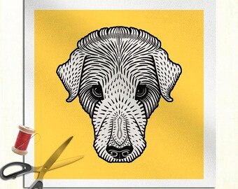 Dibujo de cabeza de perro - Panel de cojín Tapicería Tela de algodón Panel de artesanía Costura Acolchado
