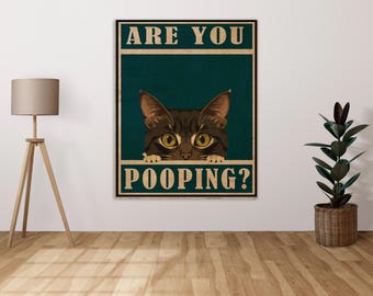 Are you pooping? Funny Bathroom Sign Cat Cute Toilet Shower Bath - Metal Sign Metal Plaque Wall Art decor Signage