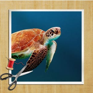 Tortoise Under Sea Life Nautical Photography - Cushion Panel Upholstery Cotton Fabric Craft Panel, Sewing Quilting
