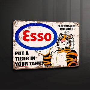 Esso Tiger In Tank Automotive Gasoline Petrol Car Advertisement Vintage - Metal Sign Metal Plaque Wall Art decor Signage