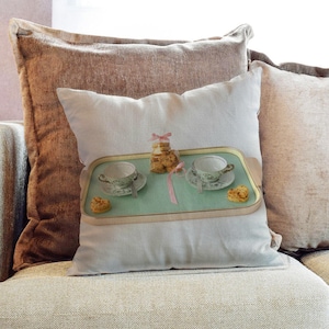 Tea Cup Coffee Mug Photography - Decorative PIllow Throw Cushion Fabric , Case Cover or with Filling
