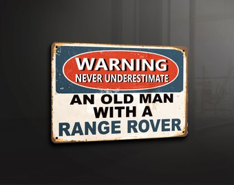 &quot;Warning Never Underes Flare An Old Man With A Landrover - Metallschild &quot;&quot;Metall Plaque&quot;&quot; Wand Kunst Dekor Beschilderung.&quot;