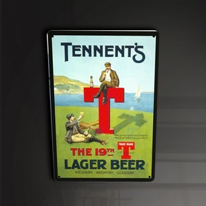 Tennent&#39;s the 19th T lager beer Glasgow golf retro shabby chic bar kitchen home - Metal Sign Metal Plaque Wall Art decor Signage