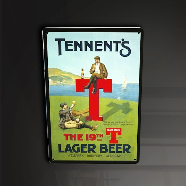 Tennent's the 19th T lager beer Glasgow golf retro shabby chic bar kitchen home - Metal Sign Metal Plaque Wall Art decor Signage