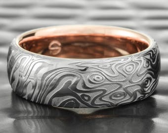 Damascus Steel, Wave Pattern Band, Ring With Waves, Damascus Steel Band, Wood Grain Bold Damascus, Bold Wedding Band, Men Ring, Man Band