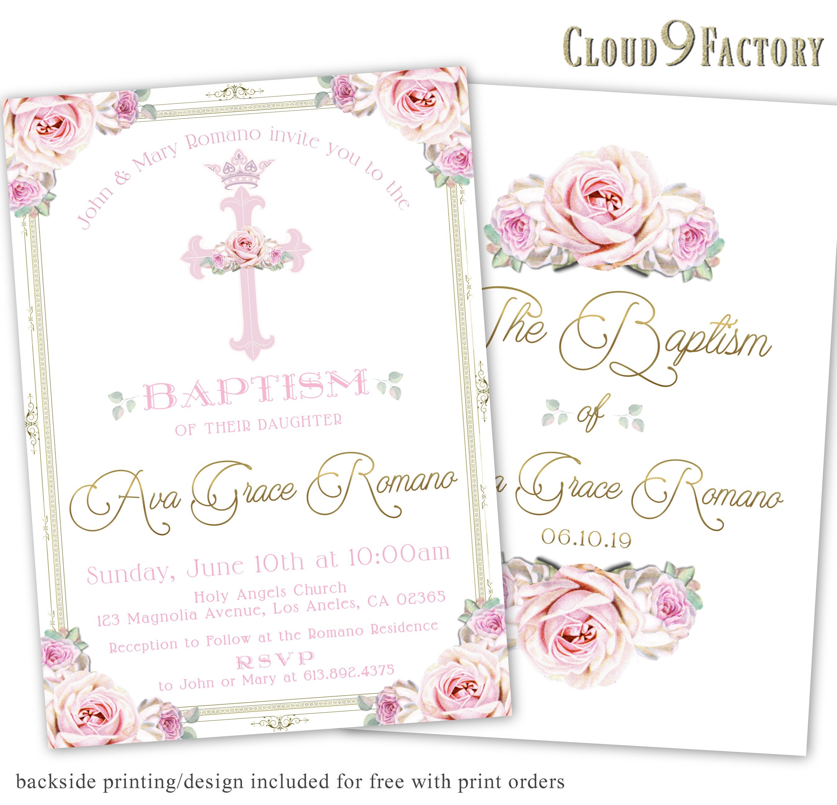 Princess Baptism Invitations Christening Invites Girl Etsy