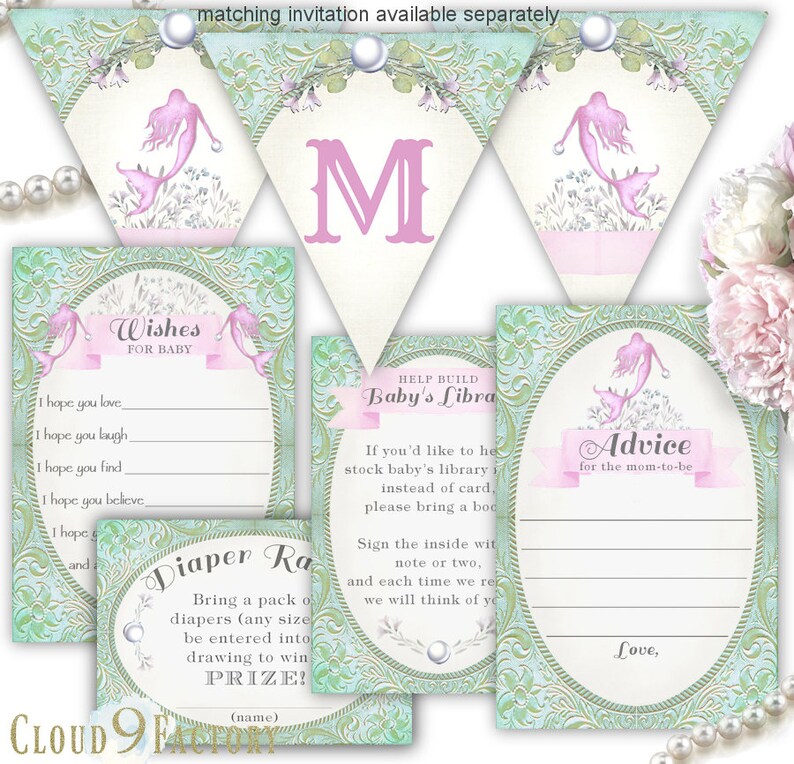 Mermaid Baby Shower Games Mermaid Banner Wishes For Baby Etsy