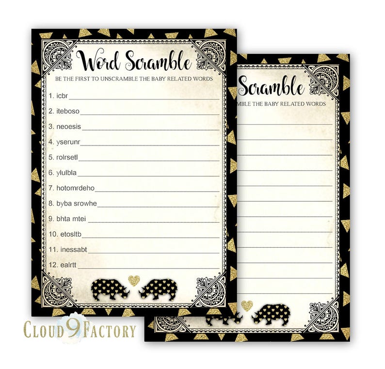 Jungle Theme Baby Shower Games Baby Shower Word Scramble Etsy