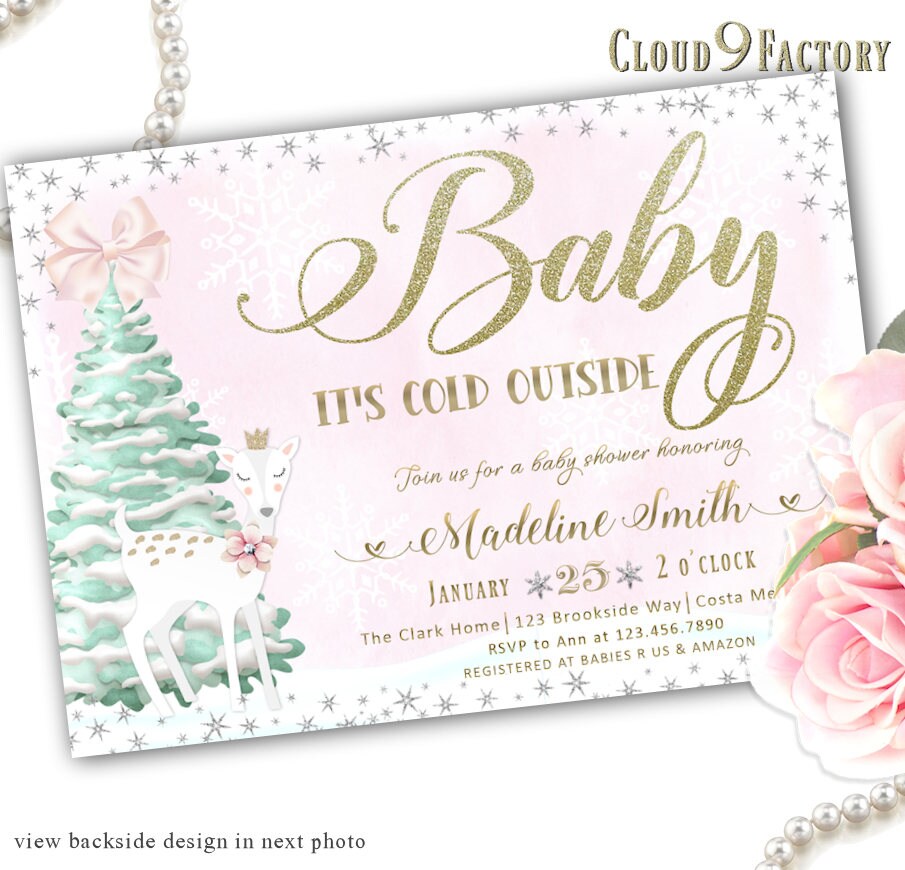 Winter Baby Girl Shower Invitations 6