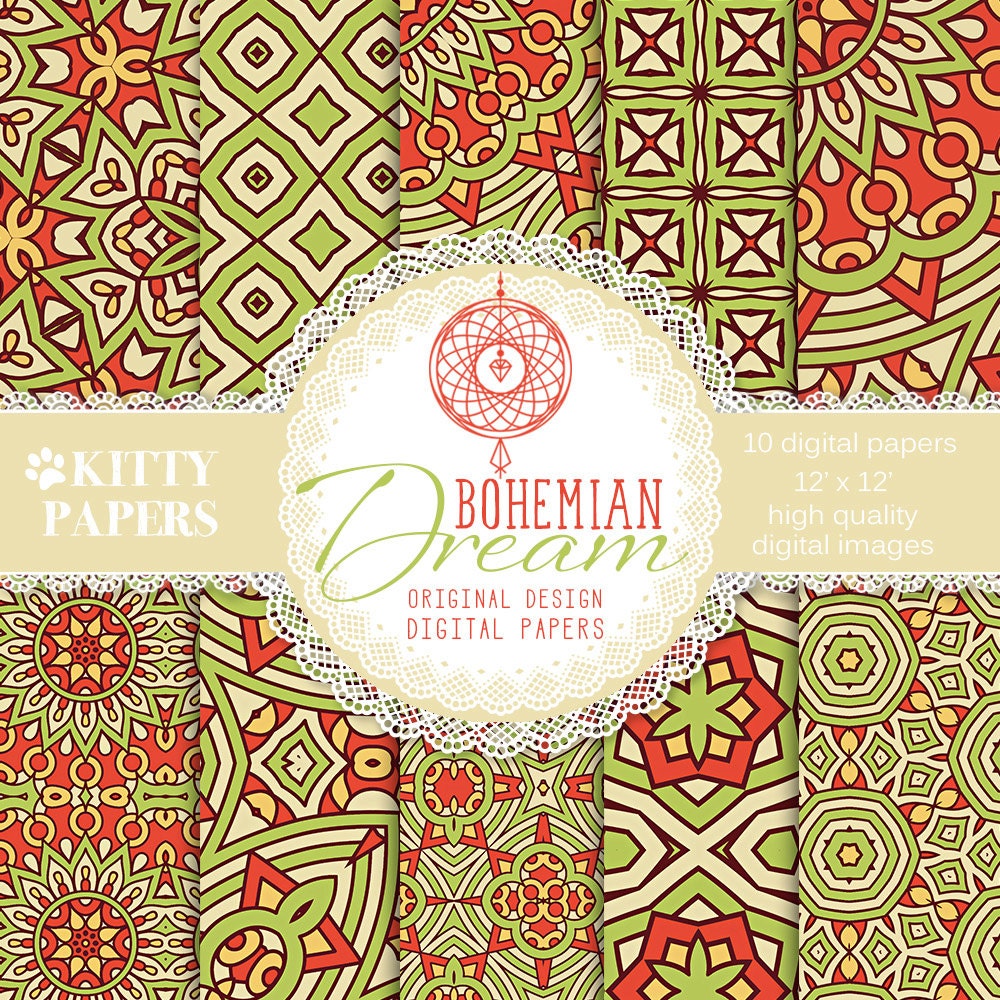 Boho digital paper : Bohemian Dream ethnic digital paper | Etsy
