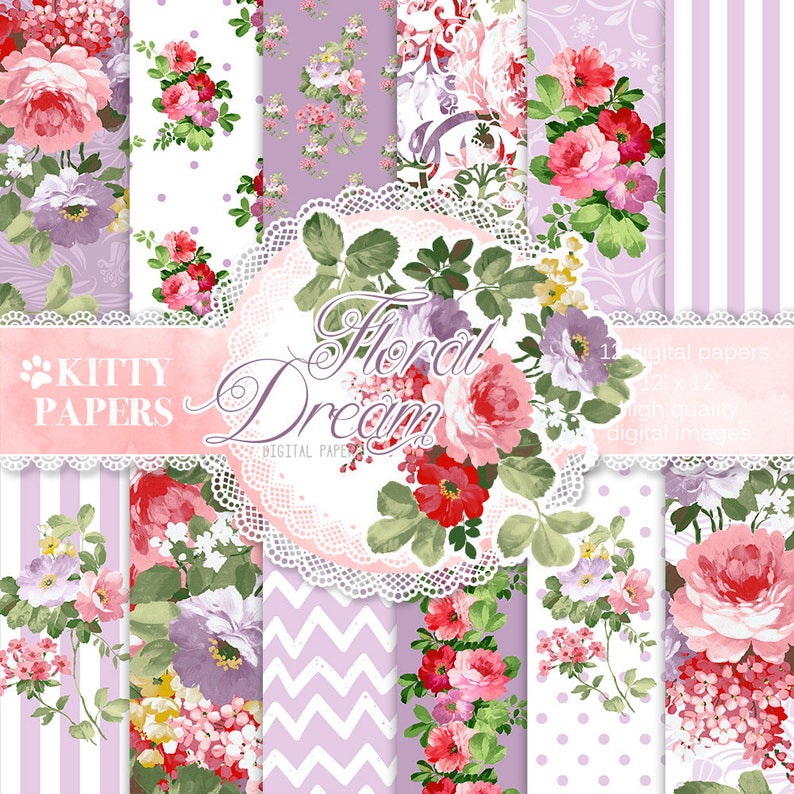 Download Floral Paper Pack Watercolor Flowers Elegant Roses Paper Etsy