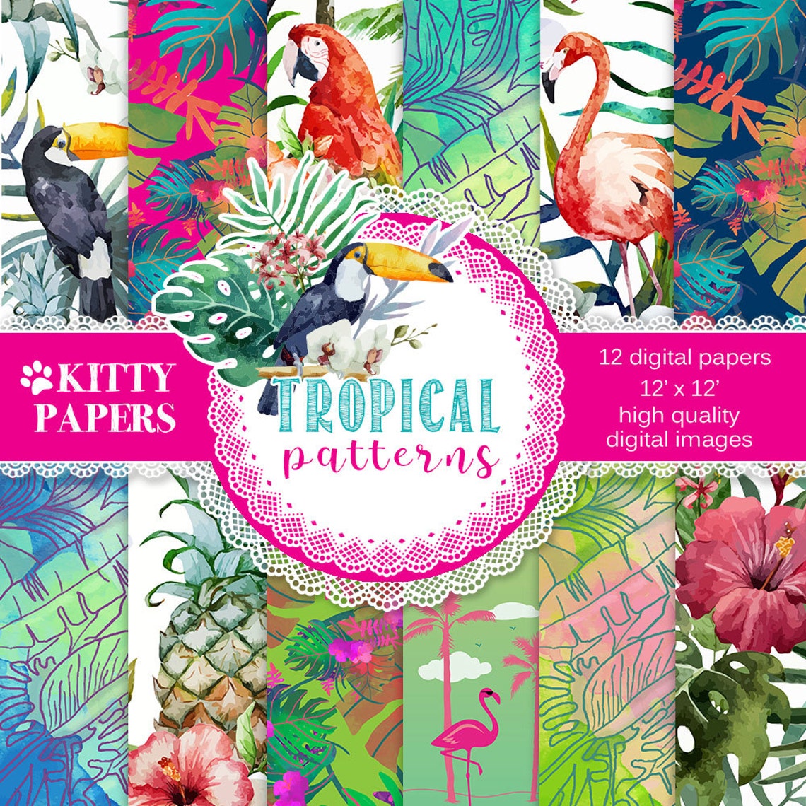 Tropical digital paper Tropical Patterns Etsy