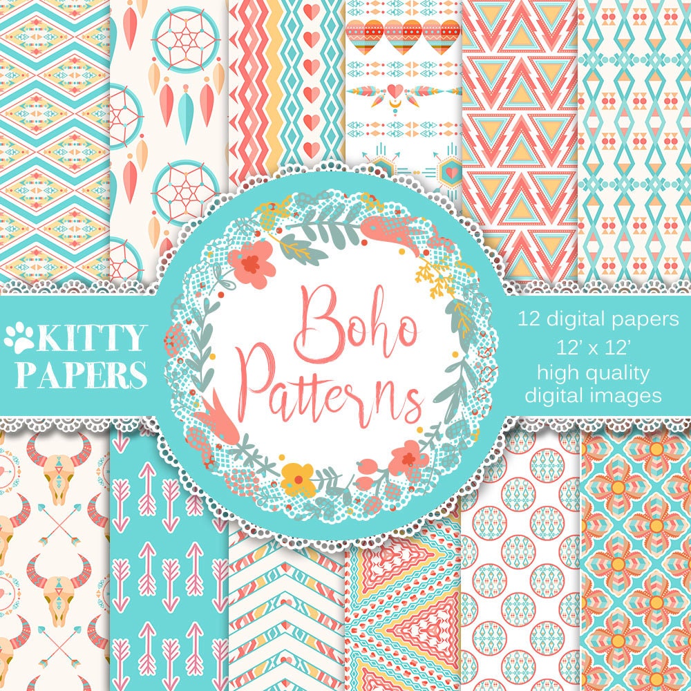 Boho digital paper : Boho Patterns ethnic digital paper | Etsy