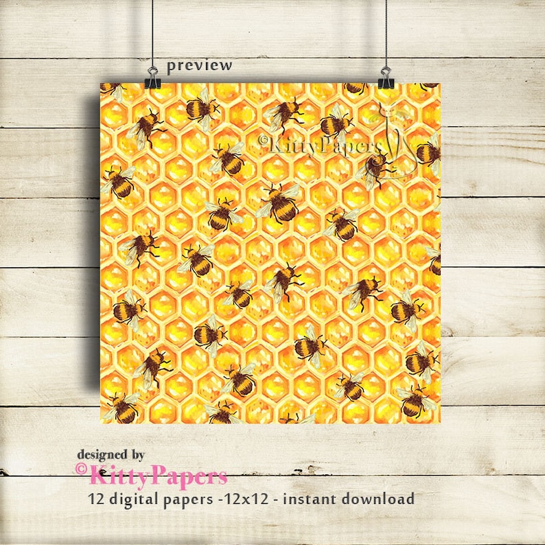 Download Honey digital paper: Honey Bee bee digital paper | Etsy