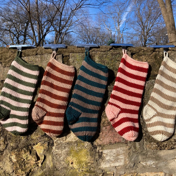LASTCHANCE!! knit christmas stocking:  MUTED STRIPES