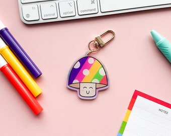 Sapphic Pride Flag Mushroom Holo Acrylic Keychain | Subtle Cute WLW Sapphic Pride Flag Mushroom | LGBTQIA Kawaii Pride Flag Keychain