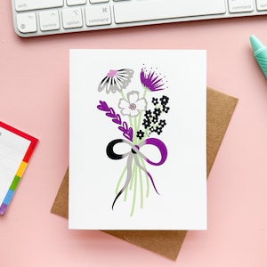 florale de drapeau de fierté asexuée | Bouquet de fleurs de drapeau de fierté demi-sexuelle asexuée subtile Carte De Vœux | Carte Drapeau de fierté subtile LGBTQIA