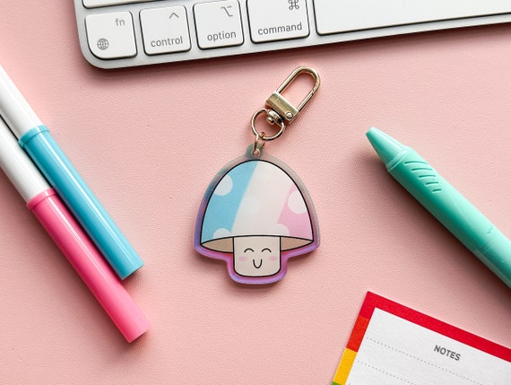 Trans Subtle Pride Flag Mushroom Keychain Kawaii LGBTQIA Closet Safe Charm