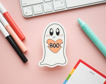 Kawaii Mignon Ghost Boo Boi Glow in the Dark Autocollant | Kawaii Pastel Halloween | Oh mon Dieu, il a dit Boo So Spoopy | Halloween Kawaii Fantôme Autocollant