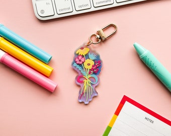 Porte-clés floral drapeau de la fierté subtile Pan Bouquet LGBTQIA breloque sécurisée pour placard