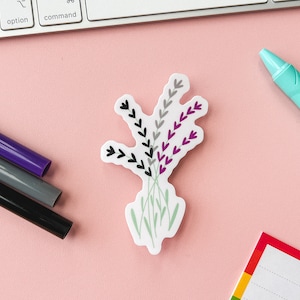 Pegatina floral de la bandera del orgullo asexual / Flor sutil de la bandera del orgullo asexual demisexual / Pegatina sutil de la bandera del orgullo LGBTQIA / Orgullo seguro en el armario